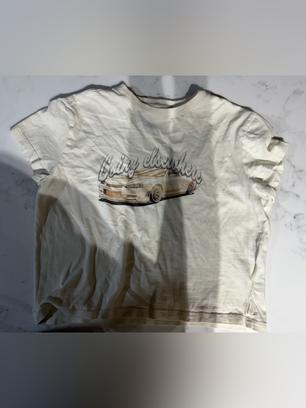 H&M Cream Graphic Car Crop Tee